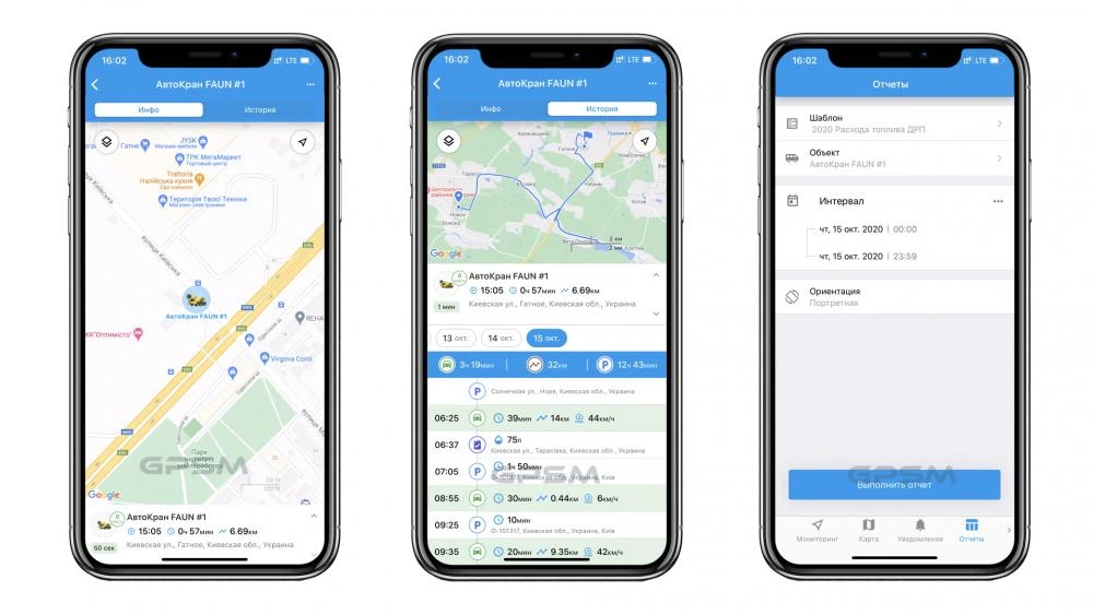 GPS моніторинг і витрата палива для автокранів FAUN RTF 60-4