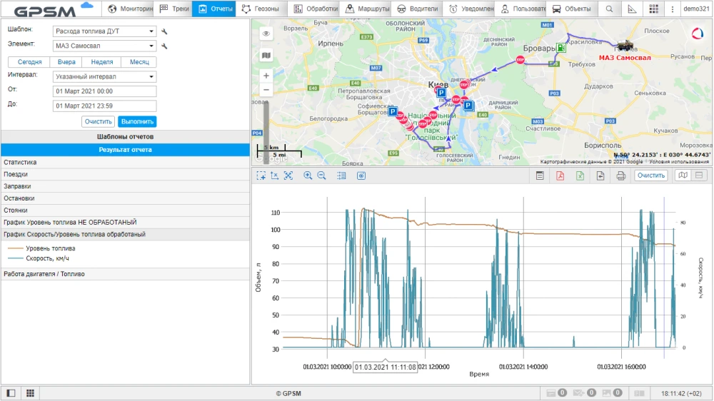 GPS моніторинг з контролем палива на самоскид МАЗ