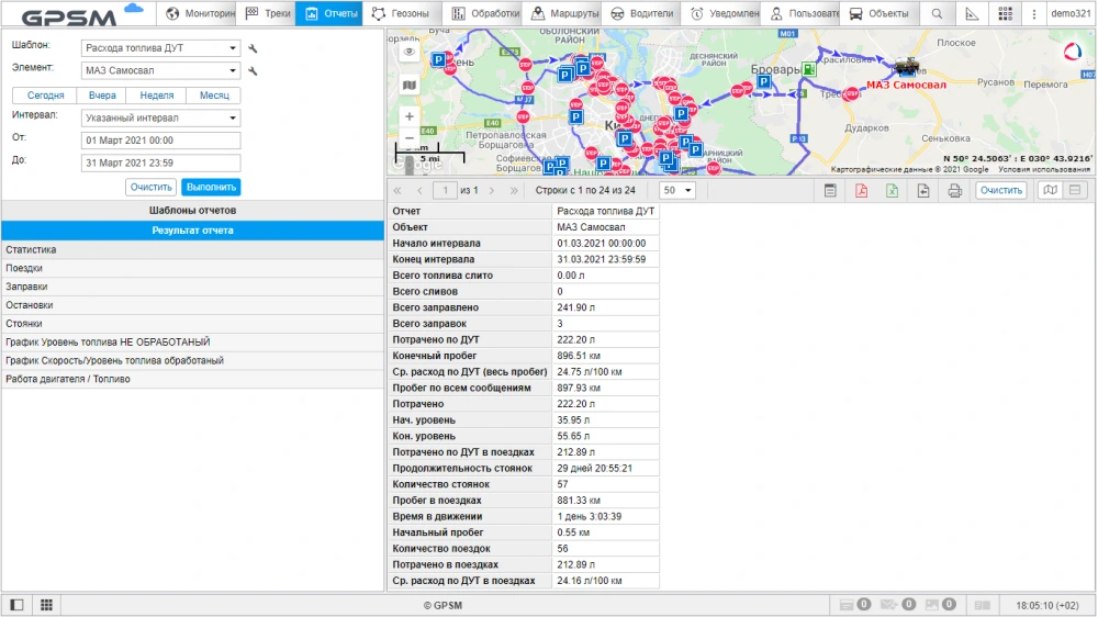 GPS моніторинг з контролем палива на самоскид МАЗ